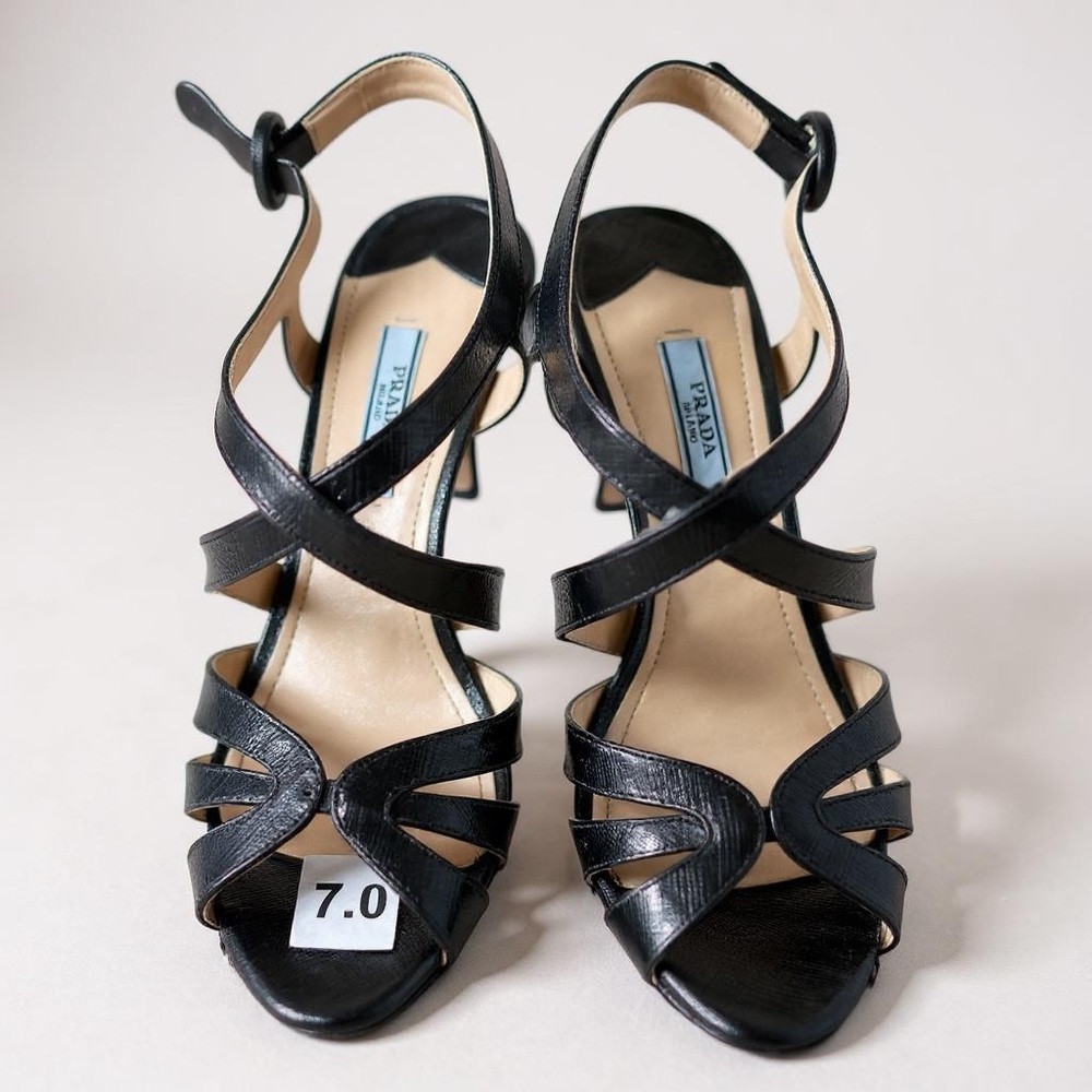 Prada Elegant Black Strappy Heels